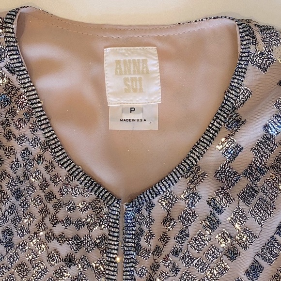2x🎉HP Anna Sui Anthropologie Metallic Silver Sequin Mini Dress Retrofete Style - Picture 3 of 15